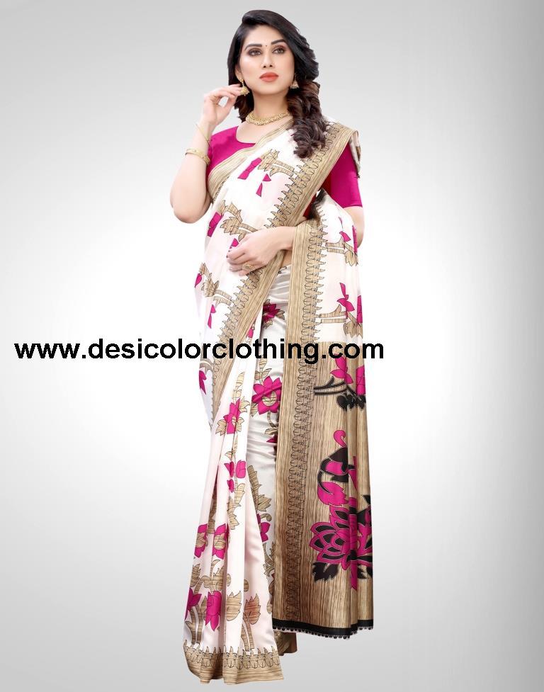 White Coloured Poly Silk Printed Partywear saree
