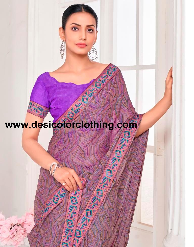 Dusty Purple Chiffon Printed Saree