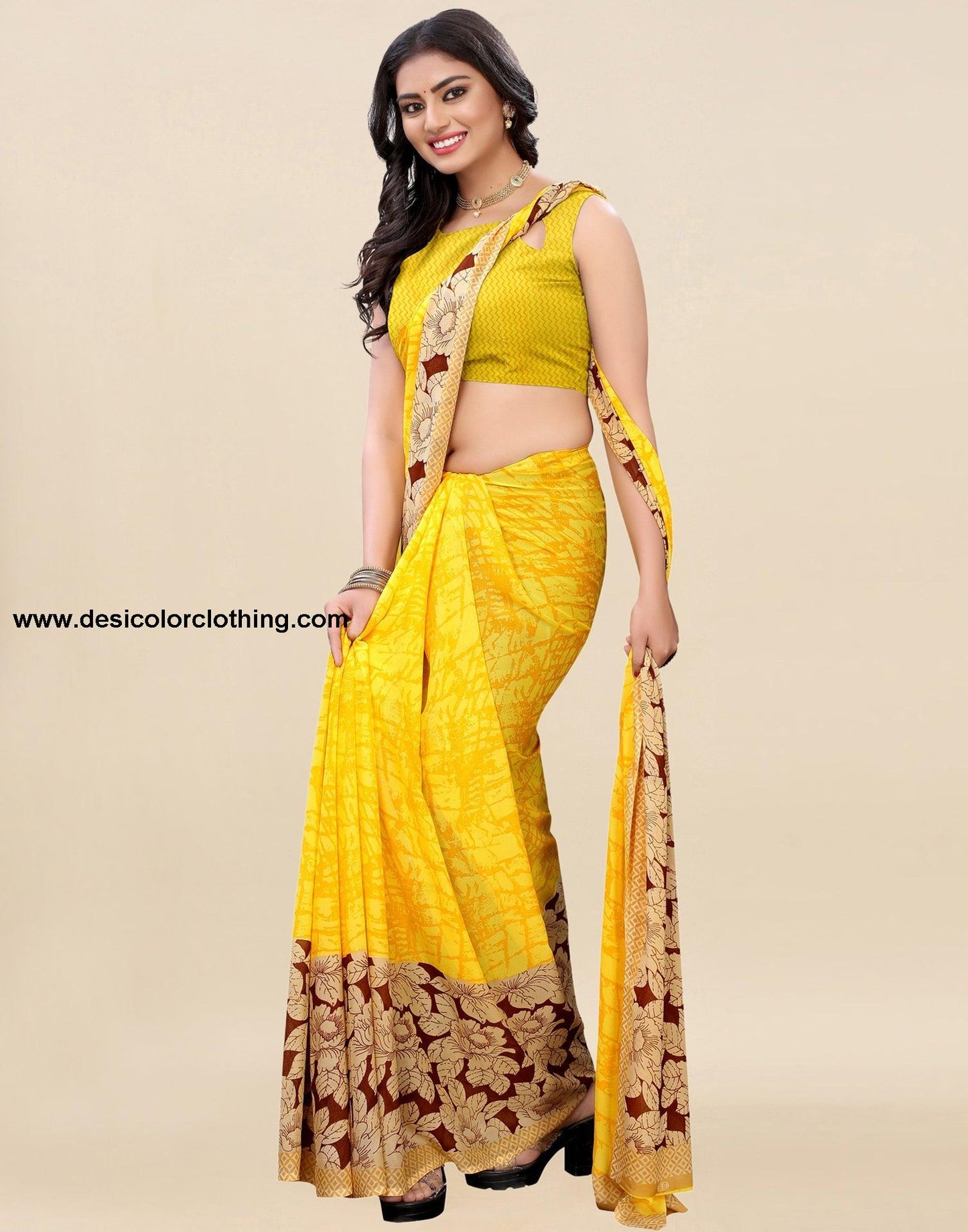 Yellow Printed Saree | 1182S106