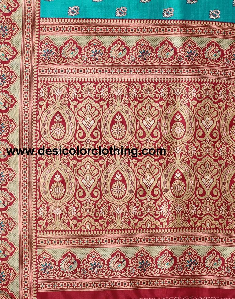 Rama Blue Printed Silk Saree