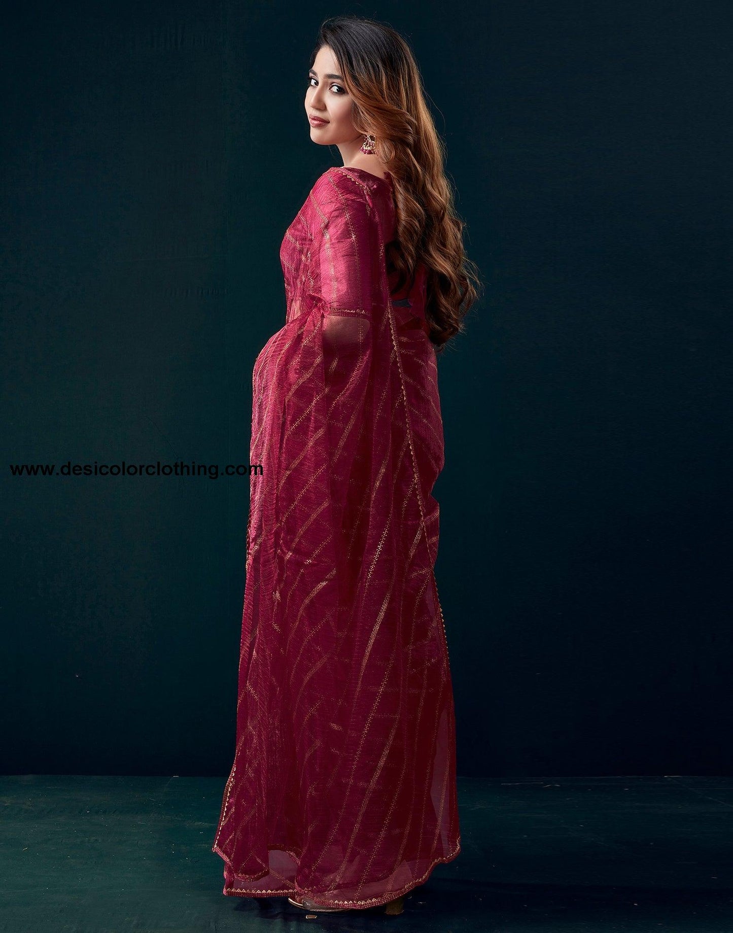 Dark Pink Chiffon Plain Saree