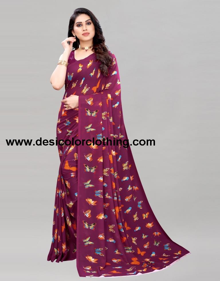 Wine Printed Saree | 2098S665