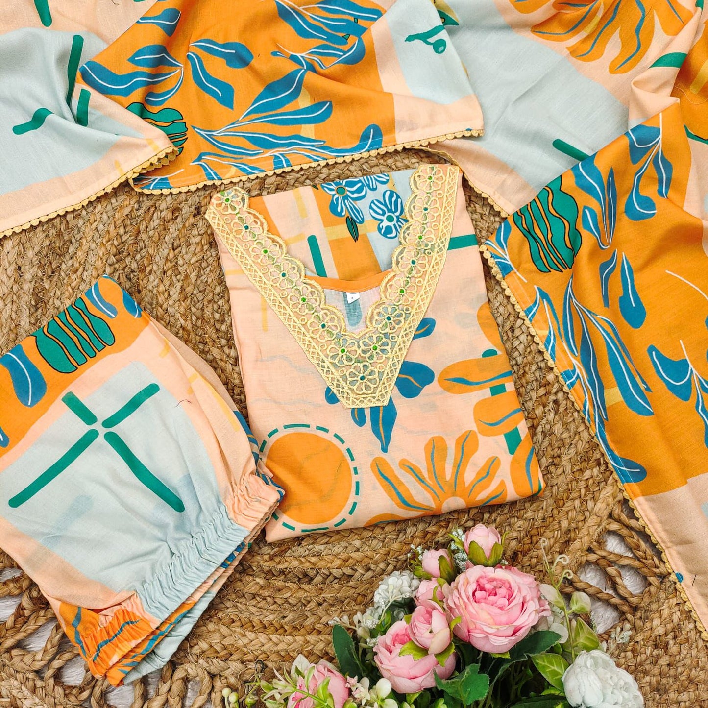 Product Image - Elegant Abstract Floral Suit Set | Designer Georgette Saree | Festive Wear