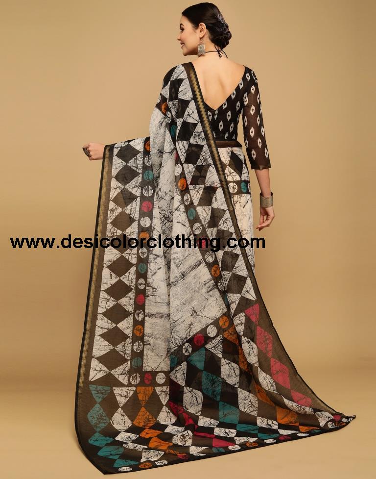 White And Grey Cotton Saree