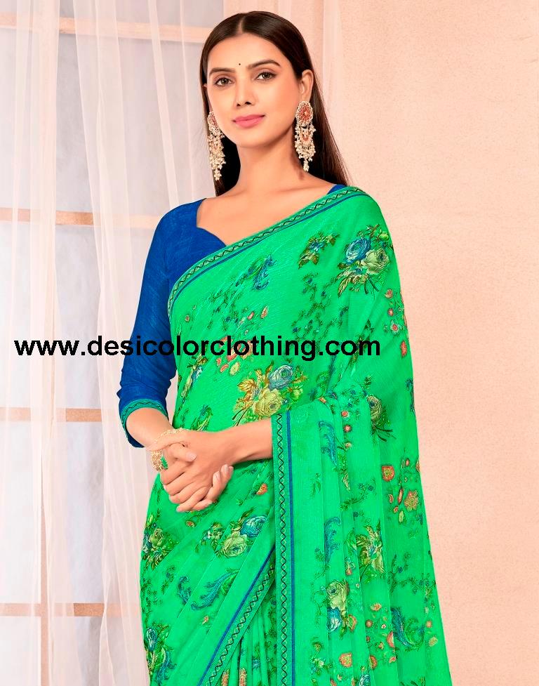 Green Chiffon Printed Saree