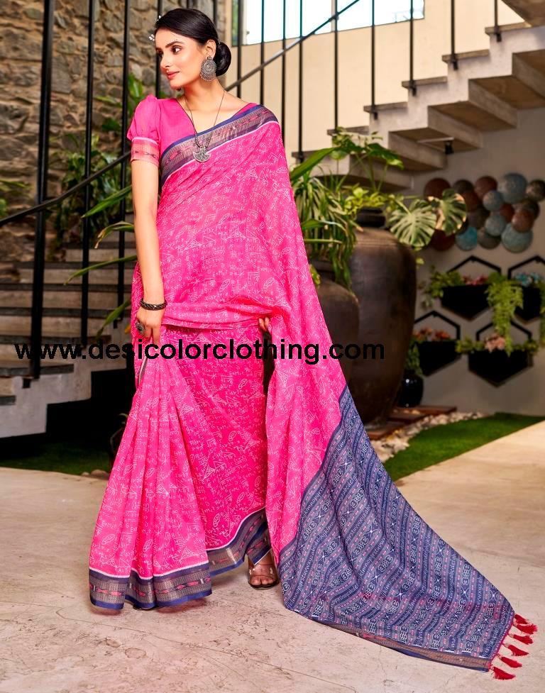 Pink Linen Printed Saree