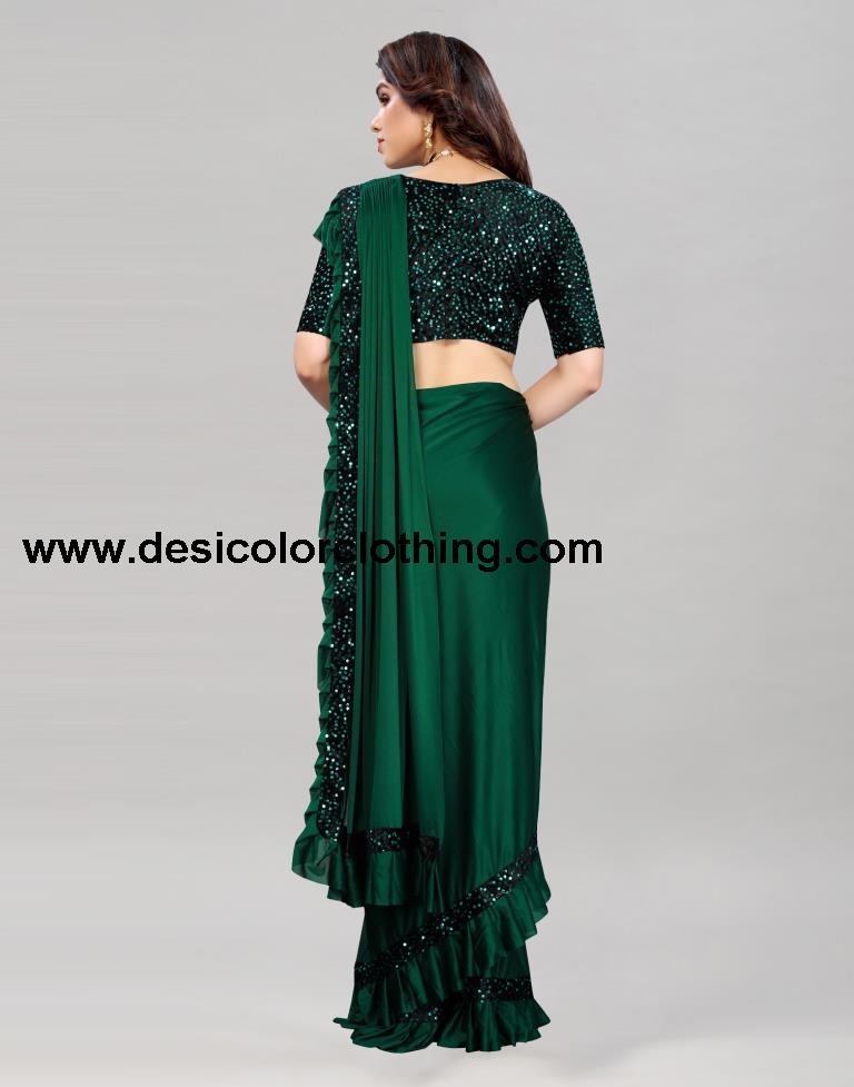 Bottle Green Coloured Lycra Dyed Saree | SLV2190S101