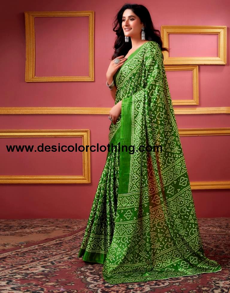 Green Silk Bandhani Saree