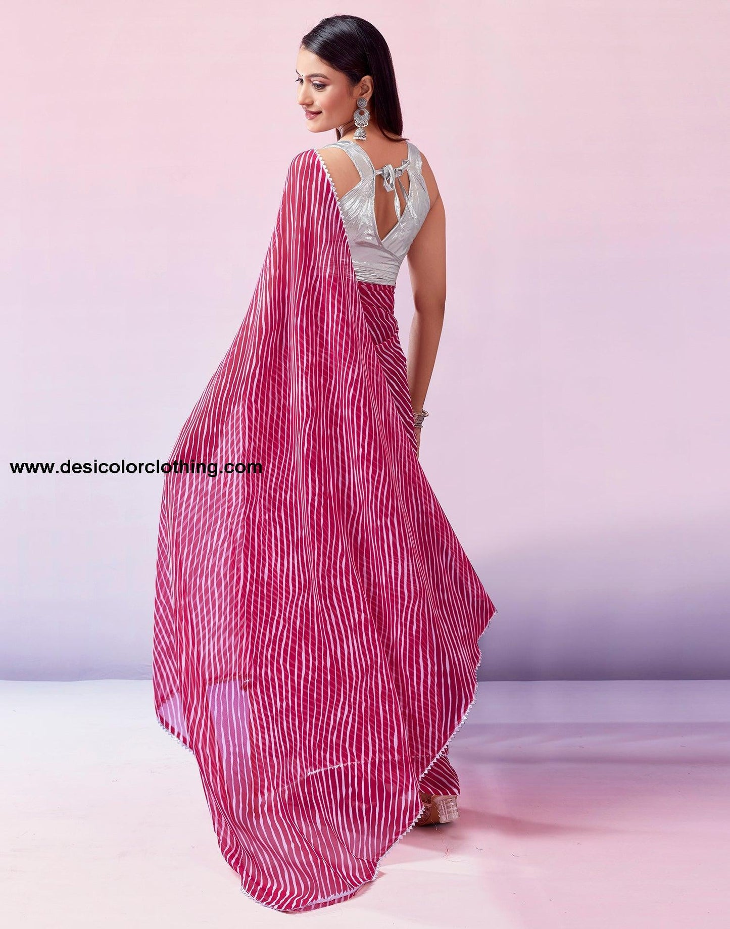 Pink Georgette Printed Saree