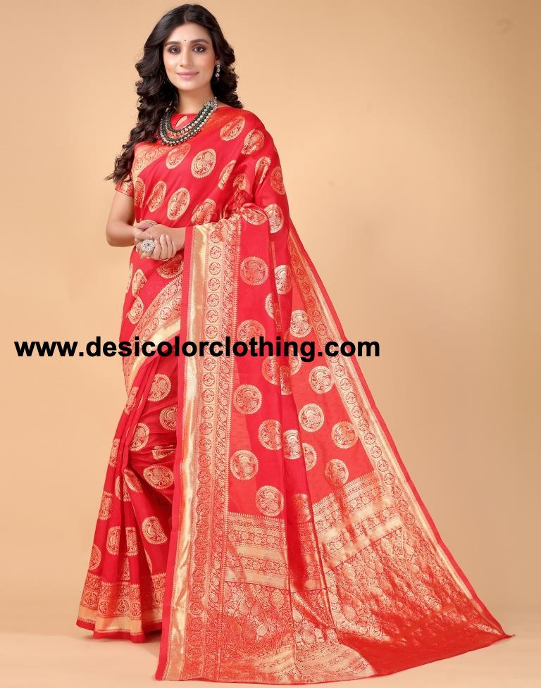 red saree with golden blouse