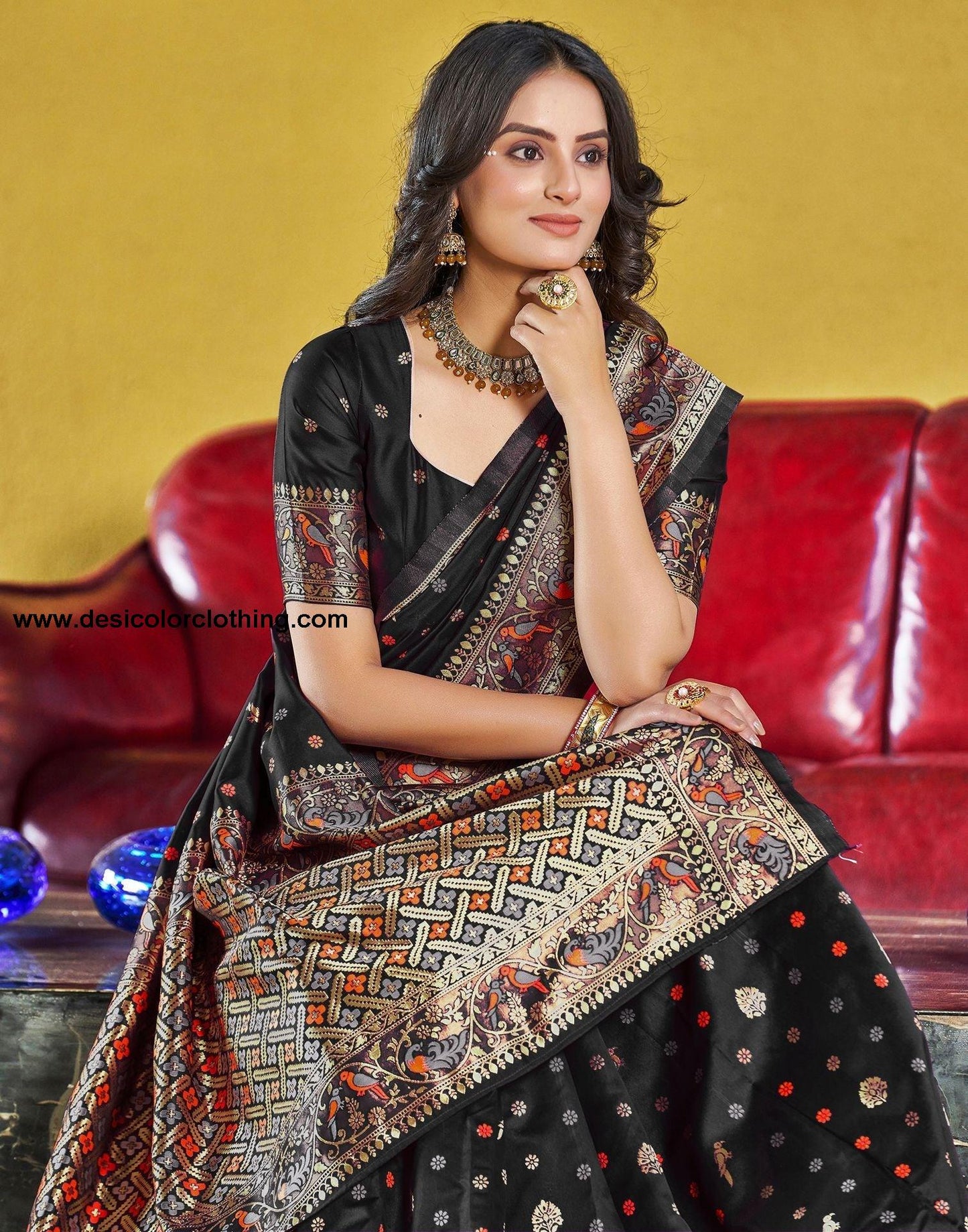 Black Jacquard Silk Saree