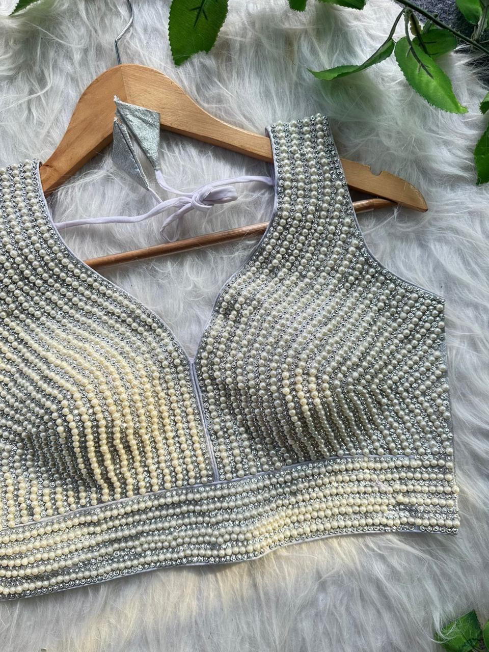 Product Image - Shop pearl work heavy designer ready-made blouses in Canada at De - 1
