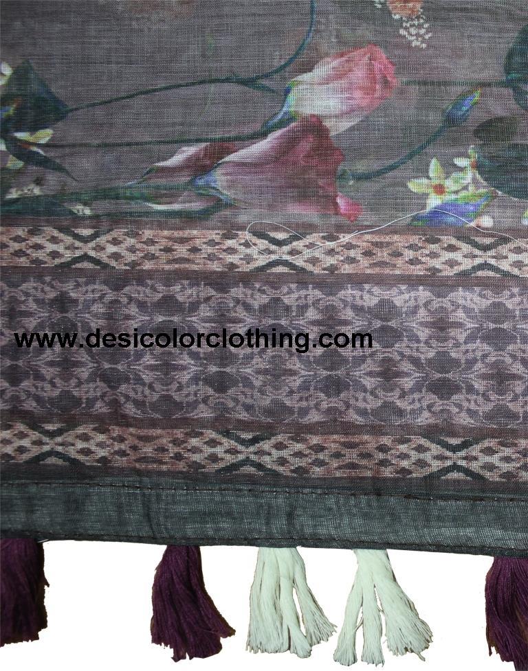 Dusty Pink Linen Printed Saree