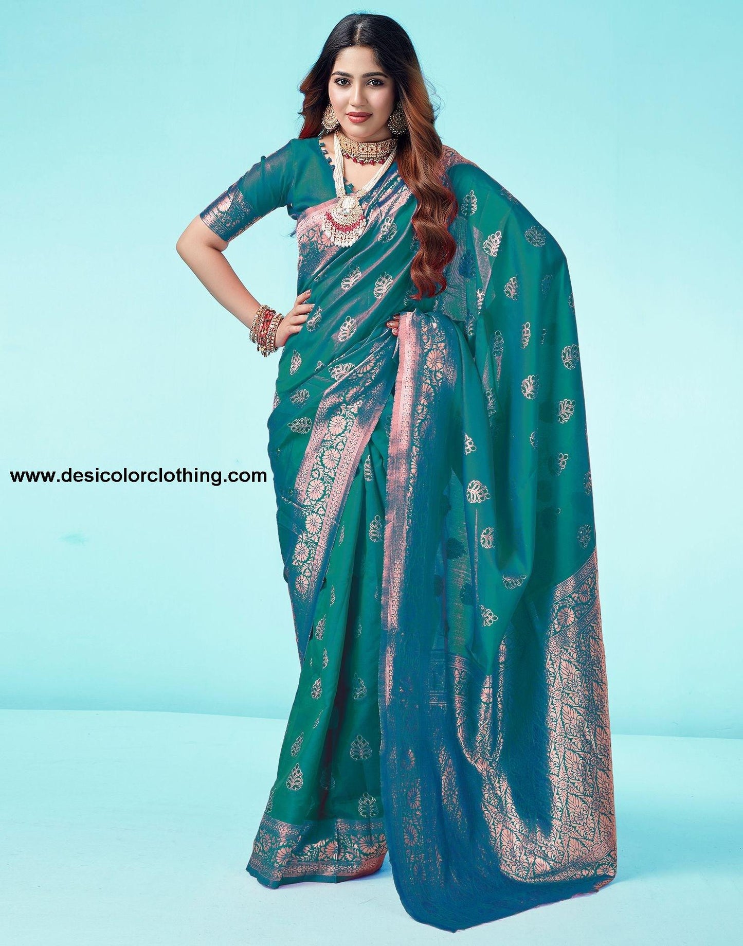 Rama Green Jacquard Silk Saree