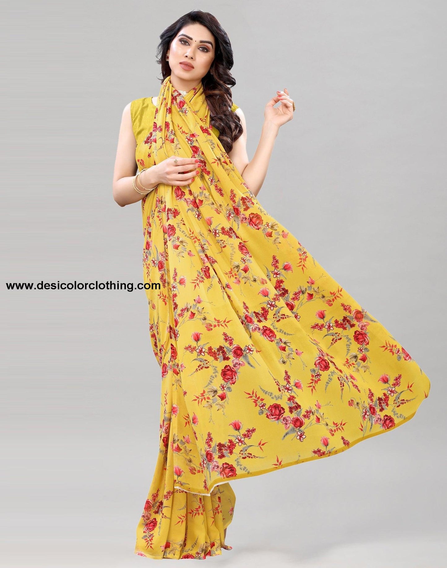 Yellow Printed Saree | 1850S173
