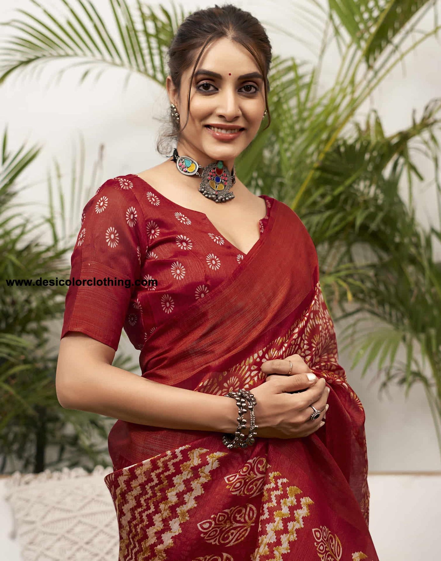 Red Cotton Printed Saree