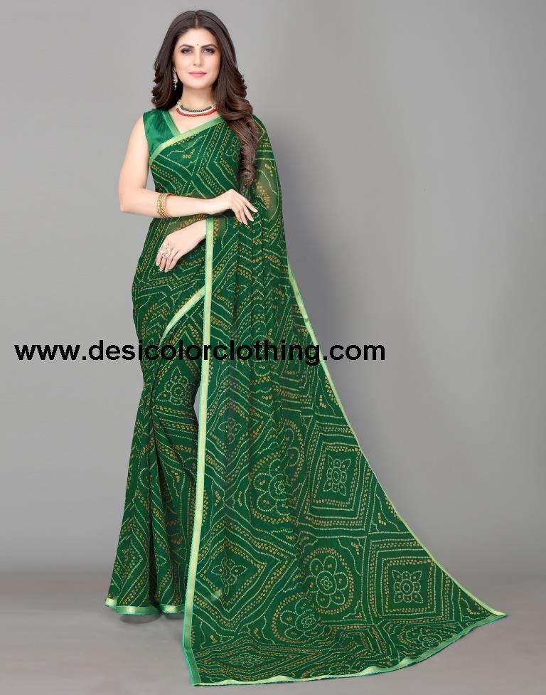 Green Bandhani Printed Saree