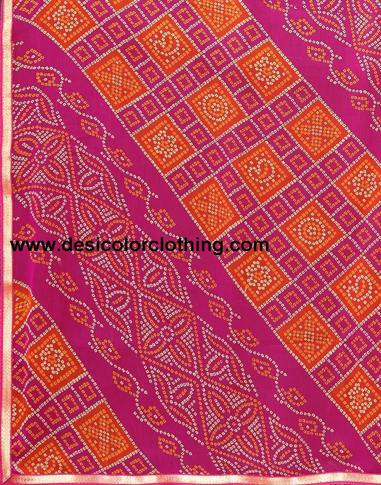 Orange Chiffon Bandhani Printed Saree