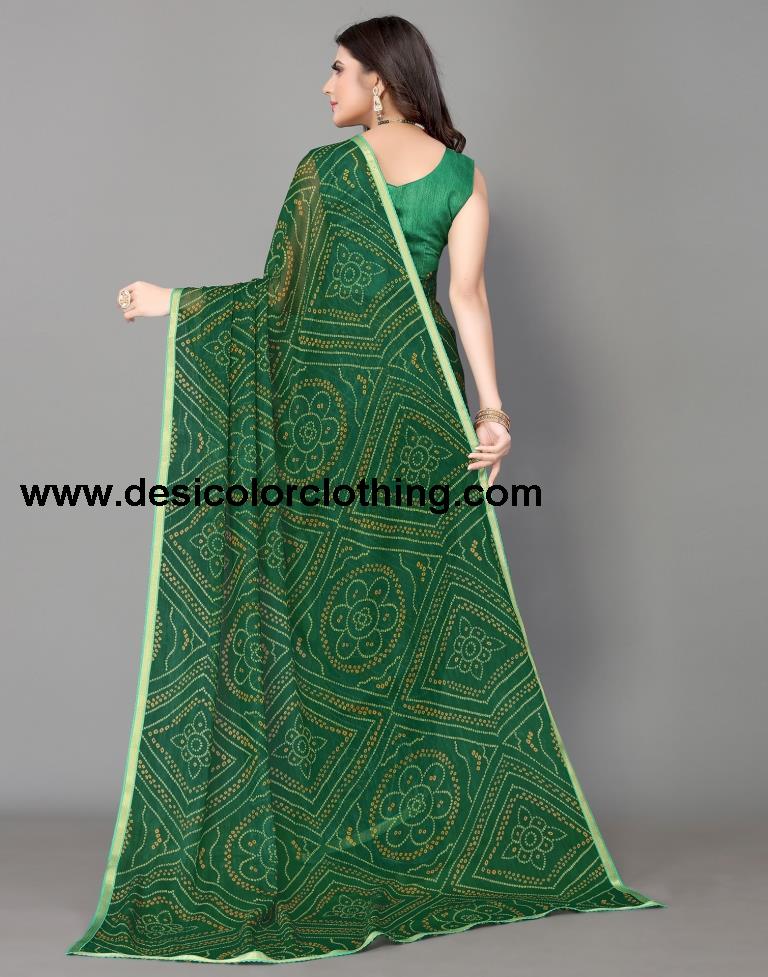 Green Bandhani Printed Saree