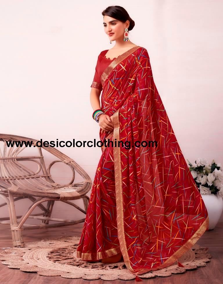 Red Renial Printed Saree