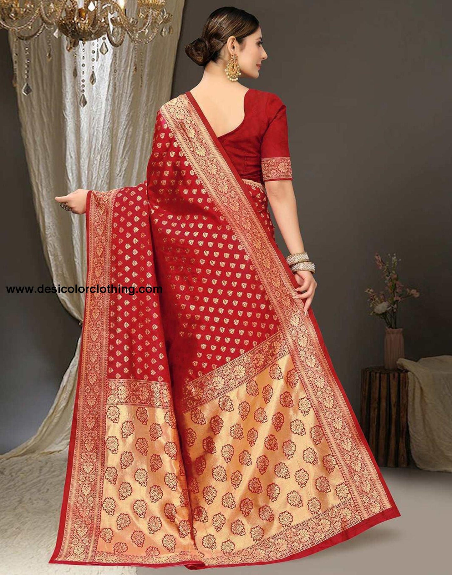 Red Jacquard Silk Saree