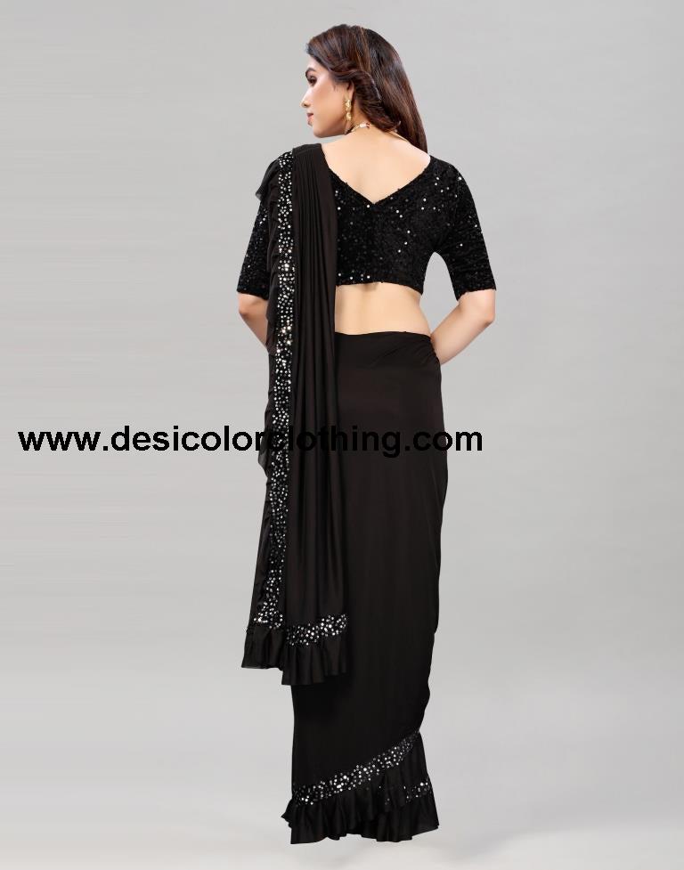 Black Coloured Lycra Dyed Saree | SLV2190S104