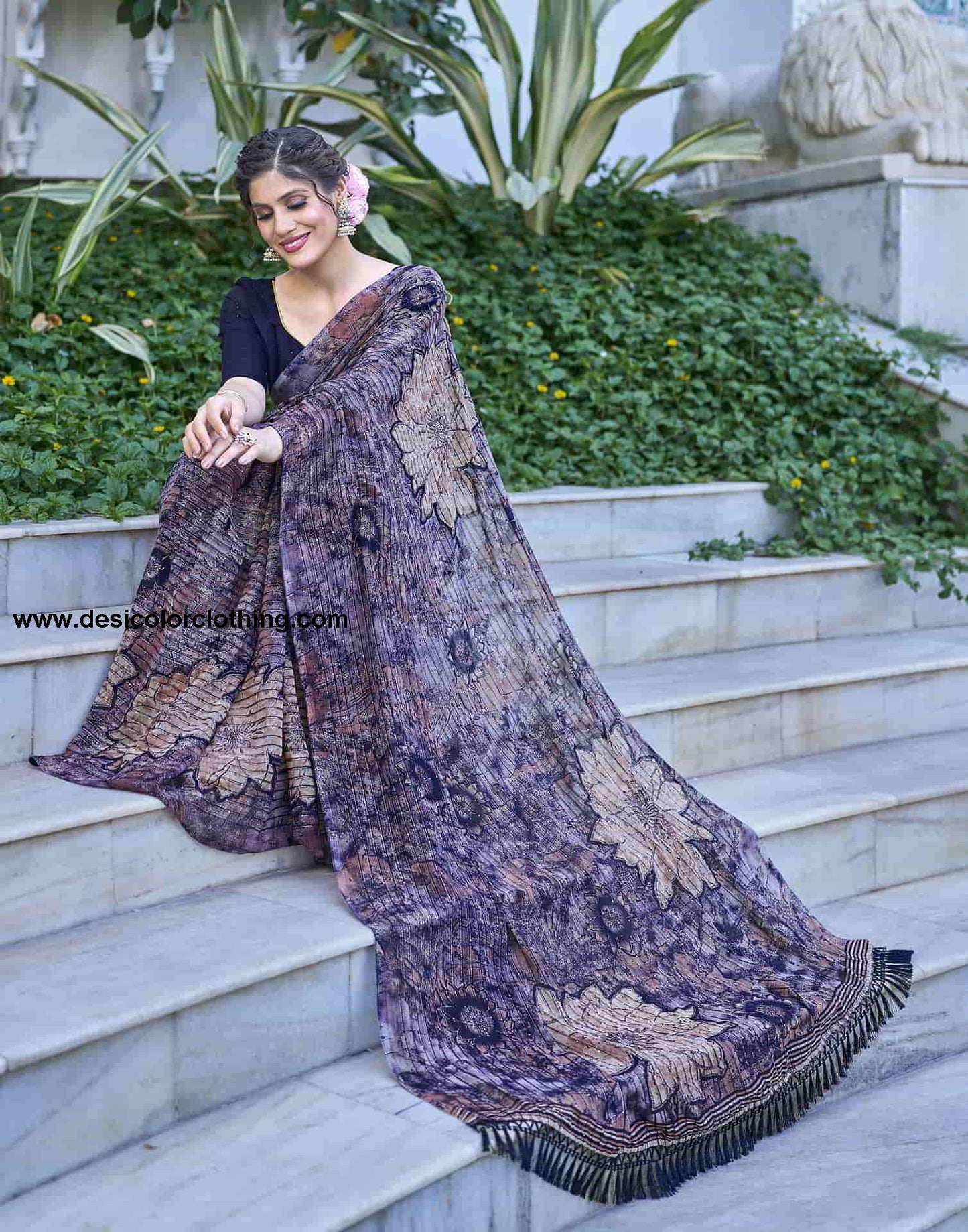 Blue Georgette Printed Saree