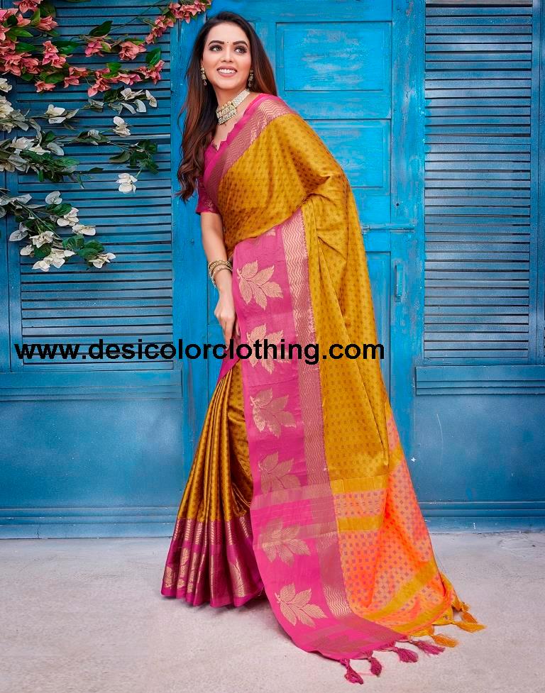 Orange Silk Woven Saree