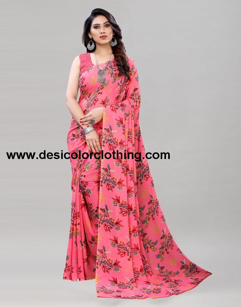 Dynamic Rose Pink Printed Saree | 1955S344