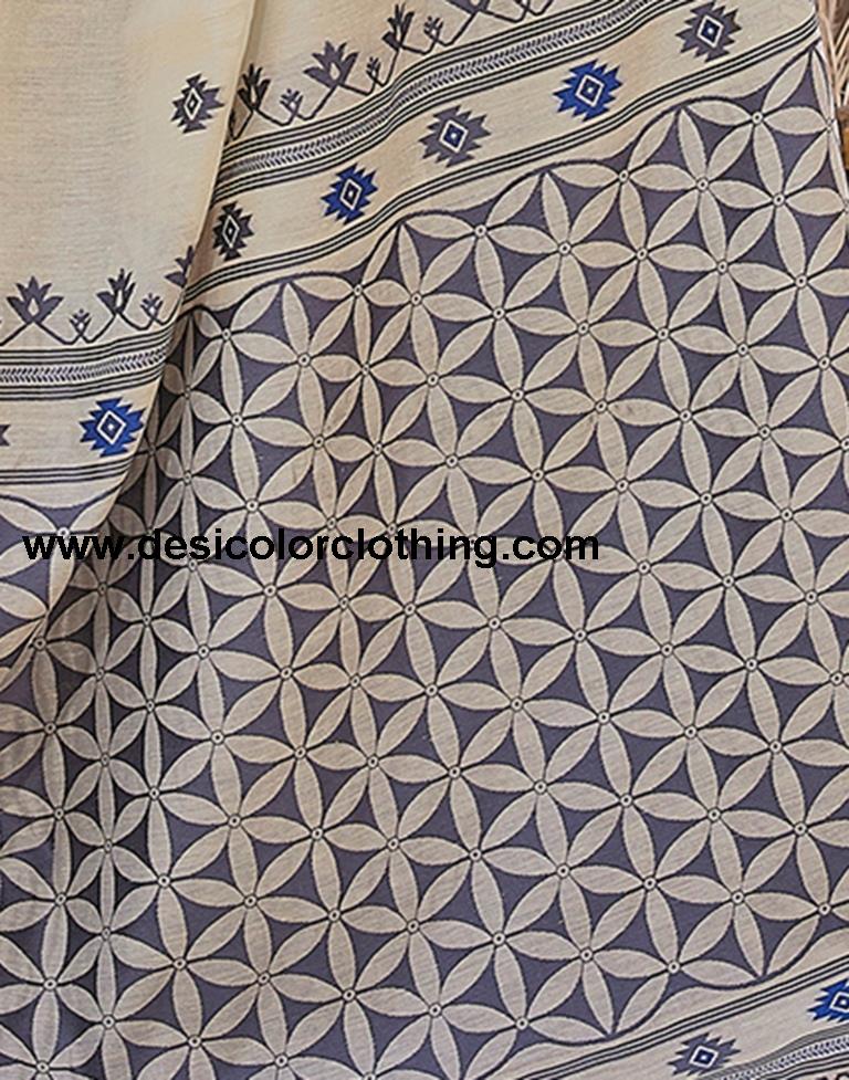 Beige Silk Plain Sarees