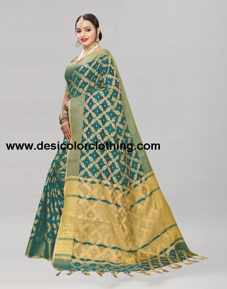 Green Coloured Banarasi Cotton Silk Saree