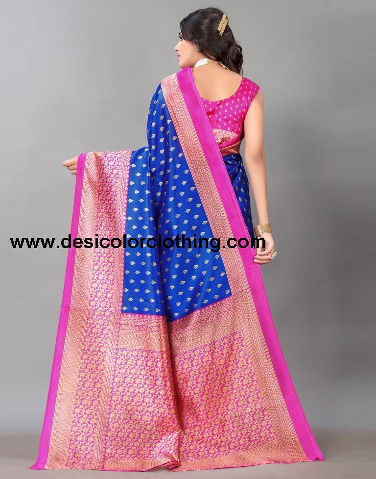 Blue Printed Silk Saree