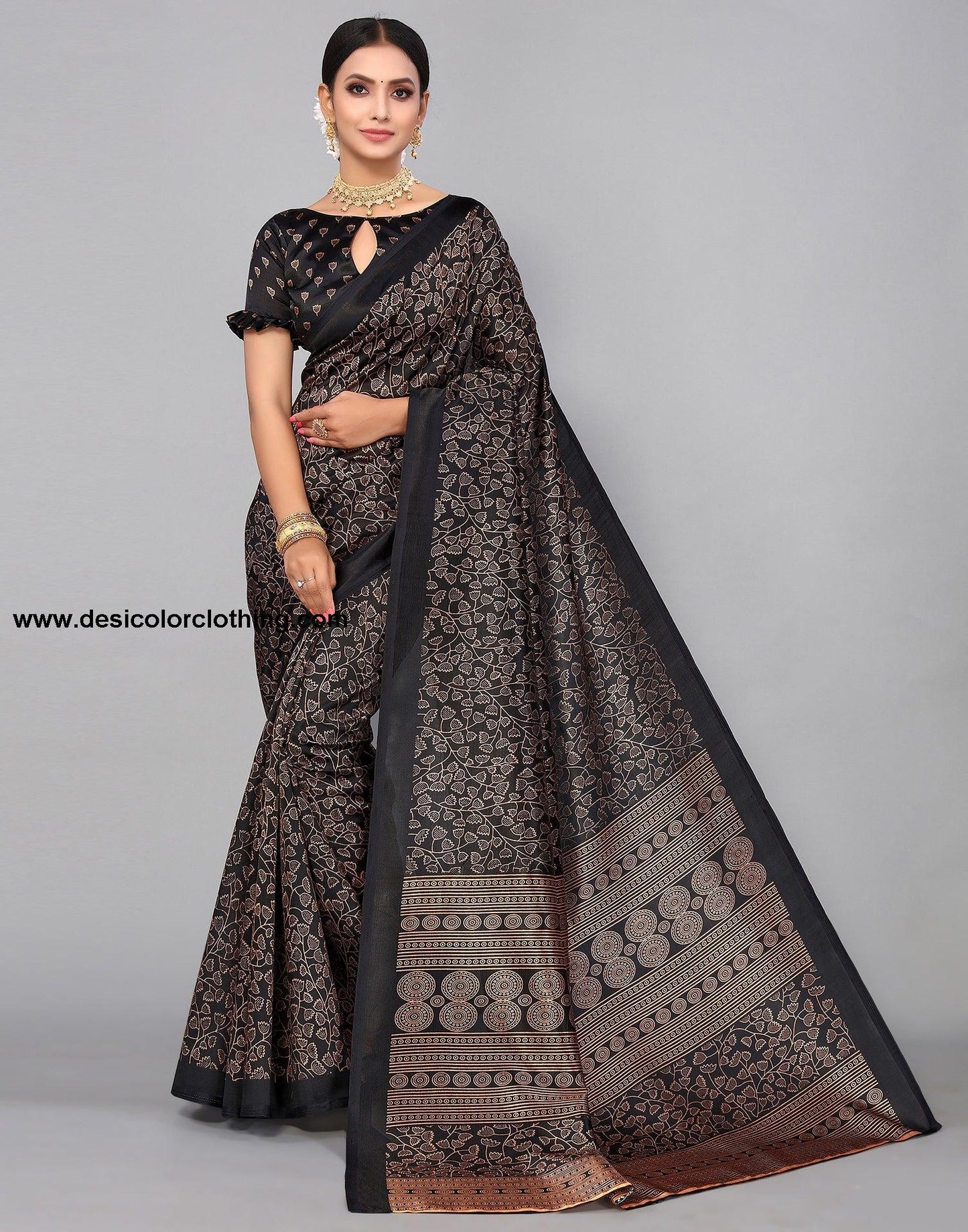 Black Silk Printed Saree