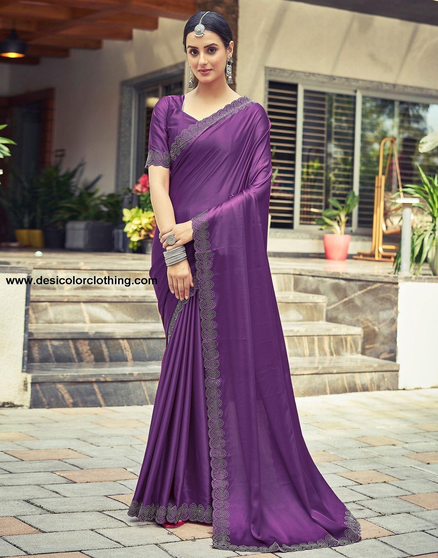 Dark Purple Plain Silk Saree