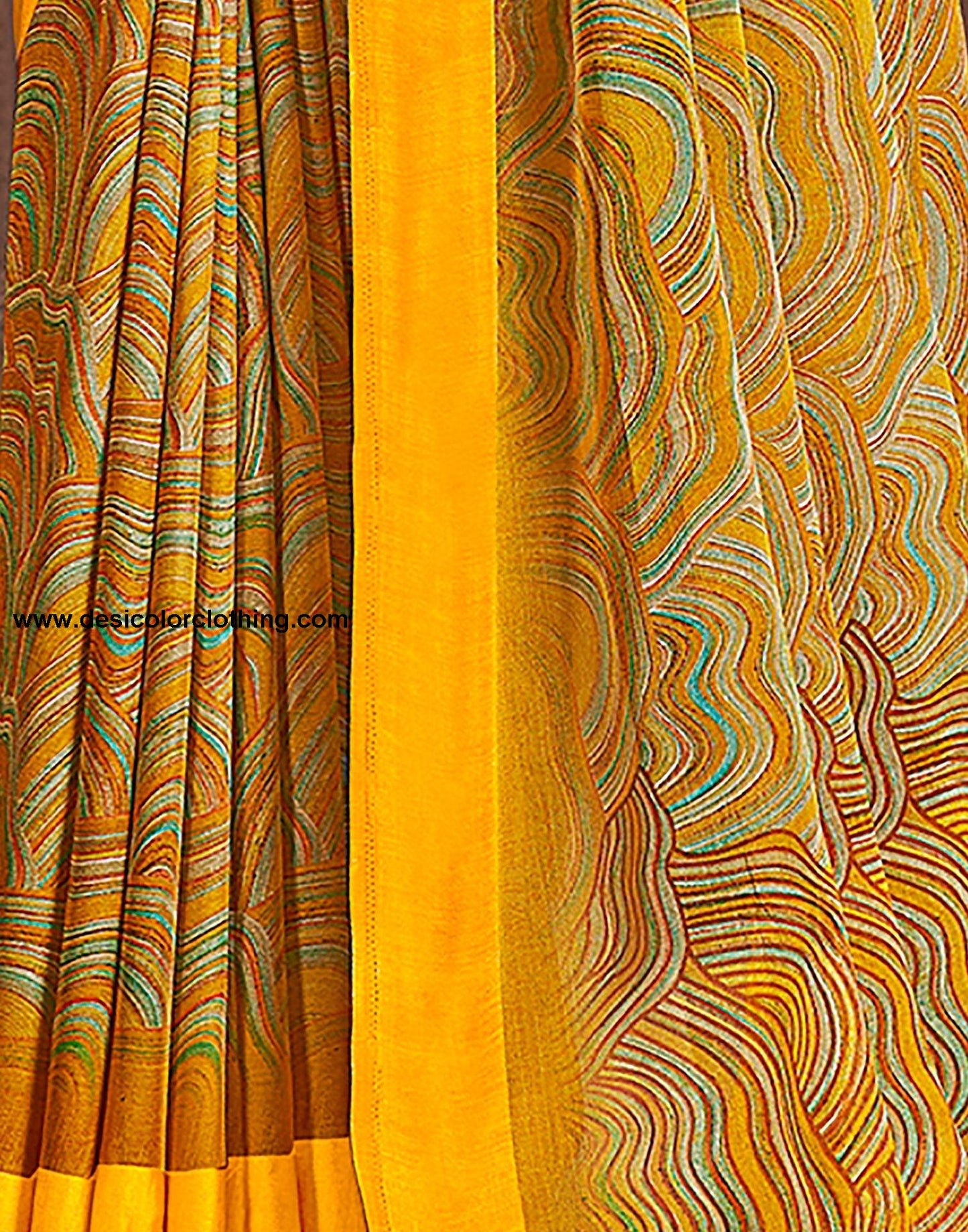 Yellow Printed Chiffon Saree