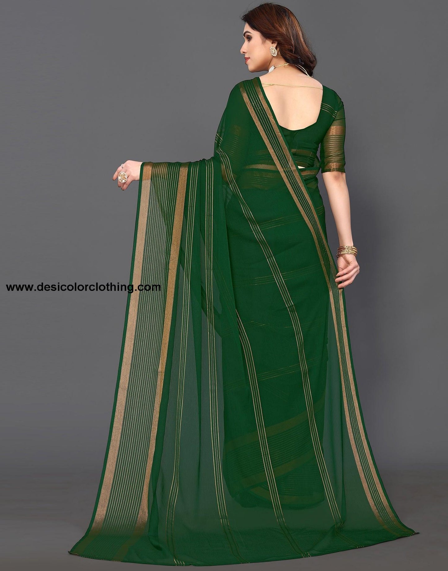 Green Chiffon Plain Saree