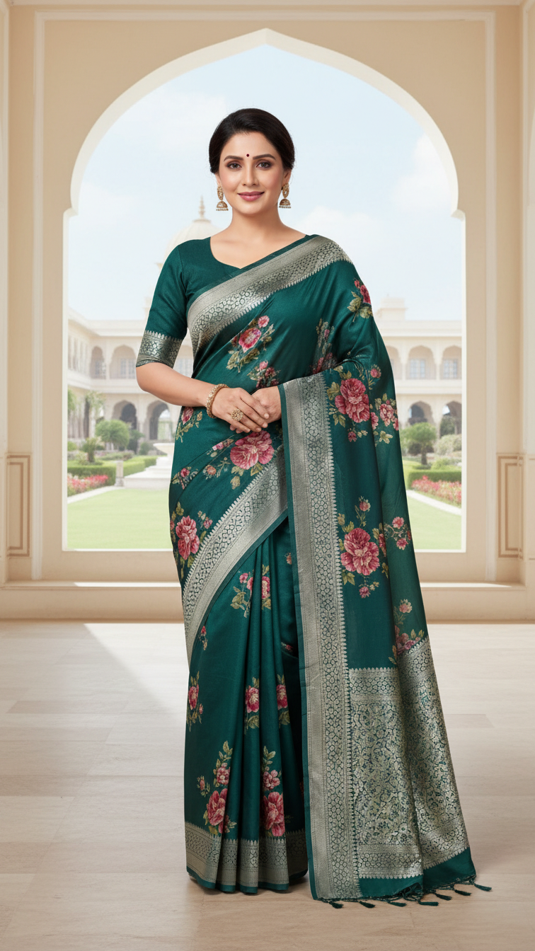 Floral Silk Sarees | Elegant Designer Floral Silk Sarees Online DesiColorClothing