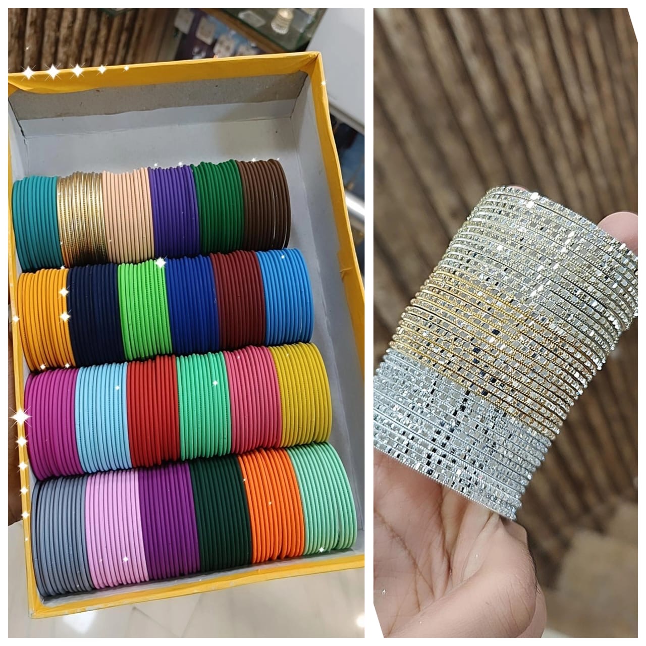 Trendy Bangle Set – Golden, Silver & Cream