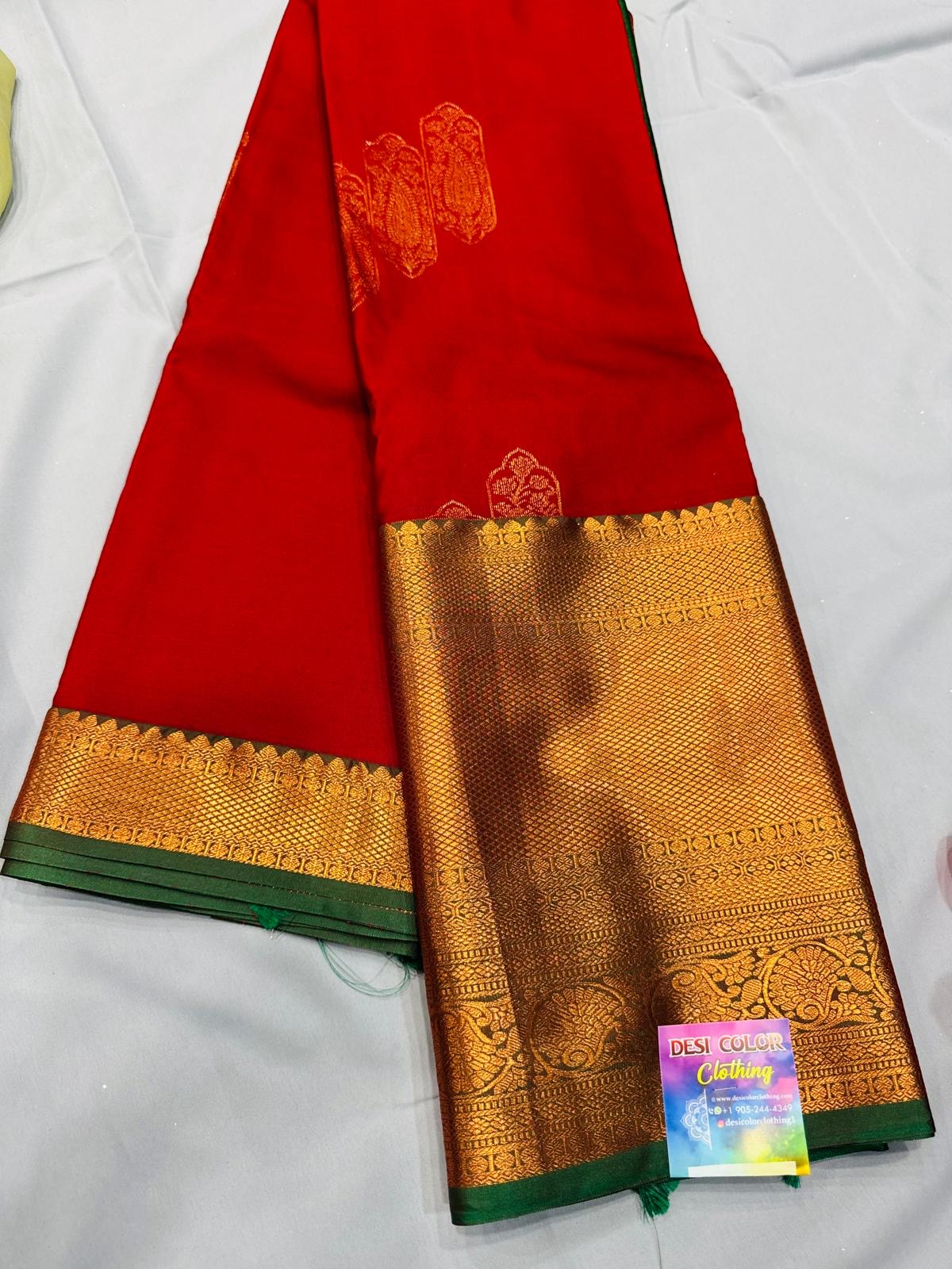 Exquisite Kachipuram Bridal Tissue Saree DesiColorClothing