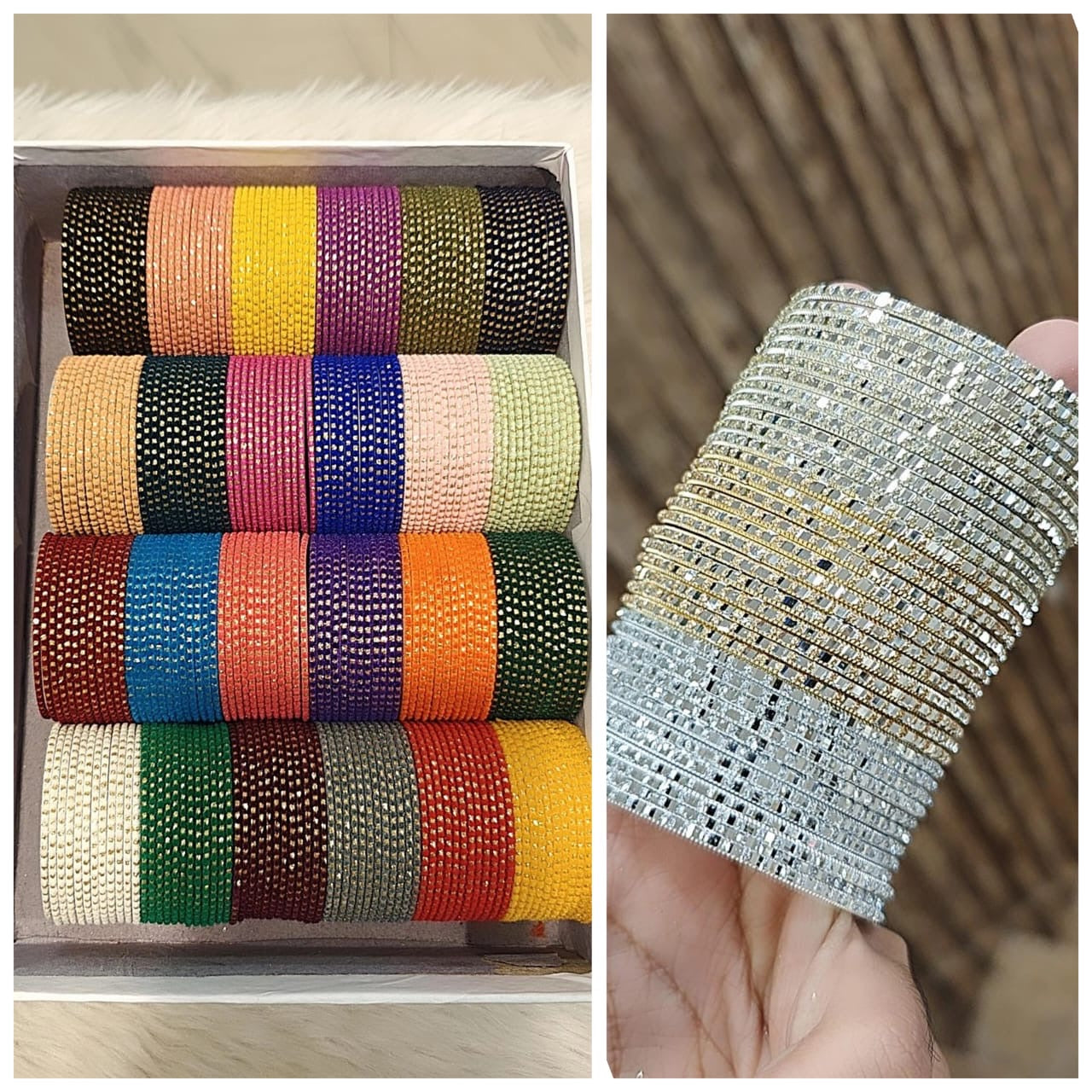 Trendy Bangle Set – Golden, Silver & Cream