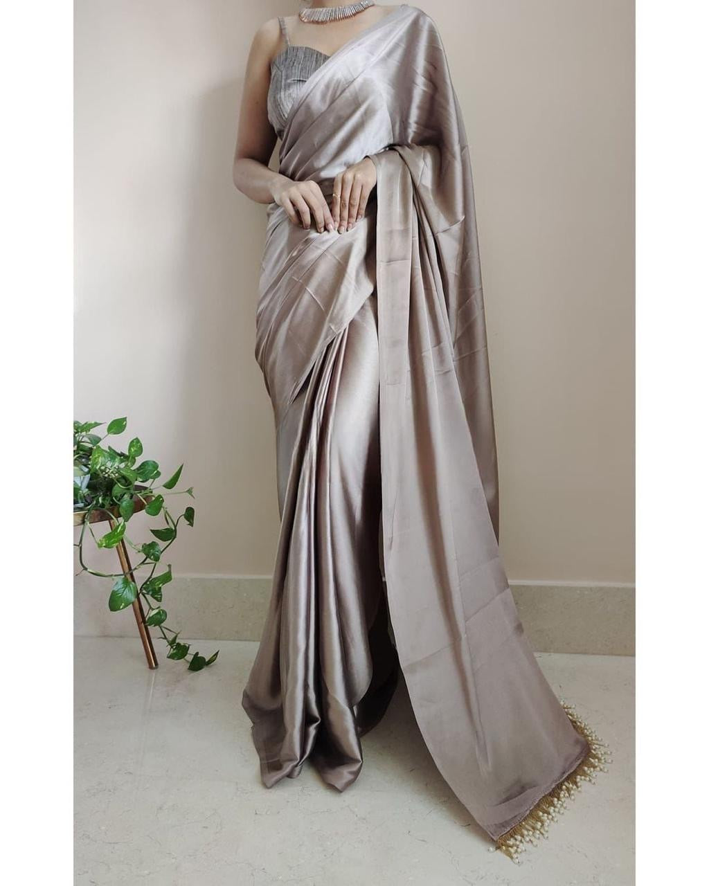 Satin Ready Made Sarees for Women | Pre-Stitched Designer Sarees Canada DesiColorClothing