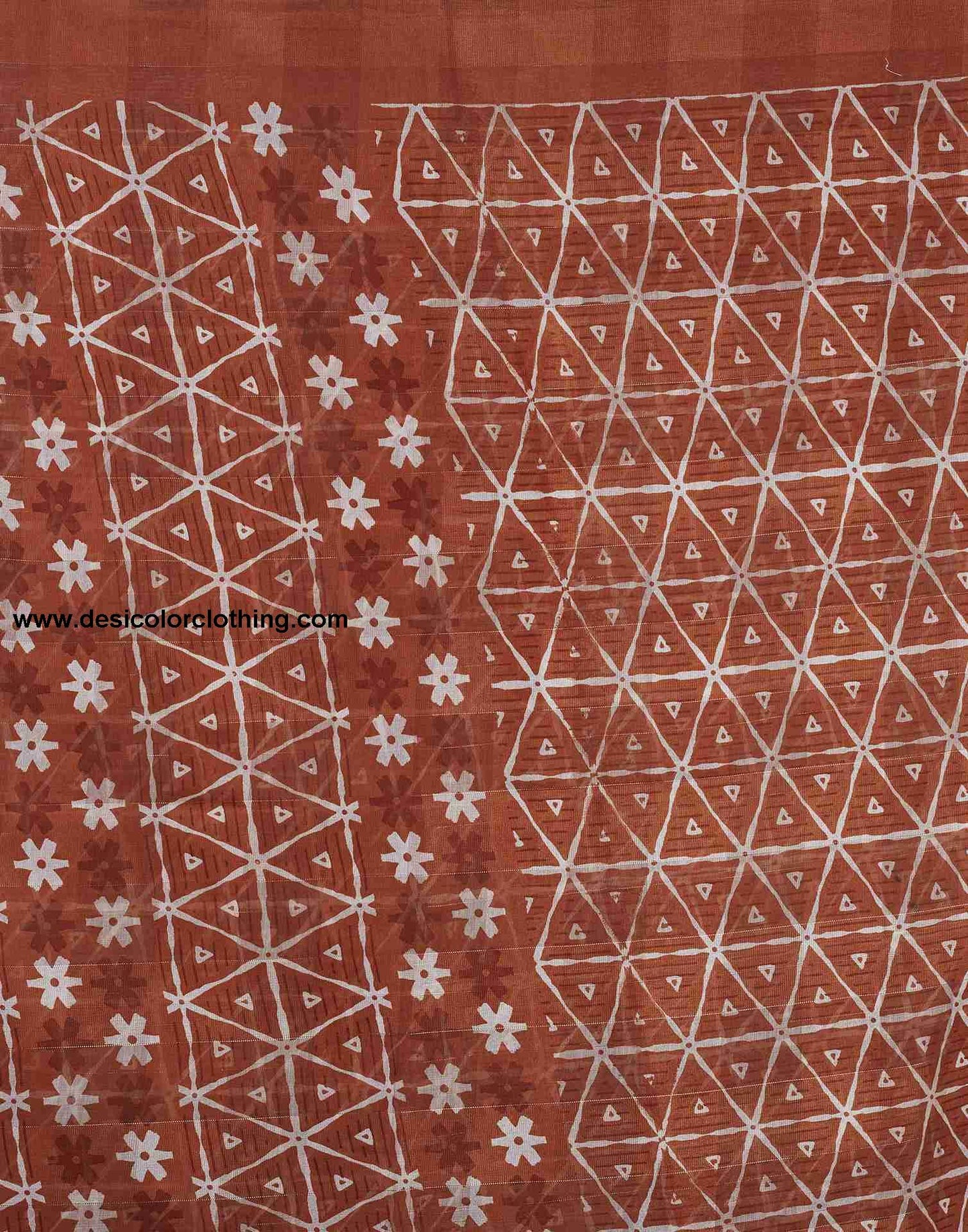 Rust Cotton Printed Saree