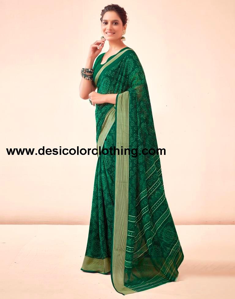 Bottle Green Georgette Bandhani Sarees