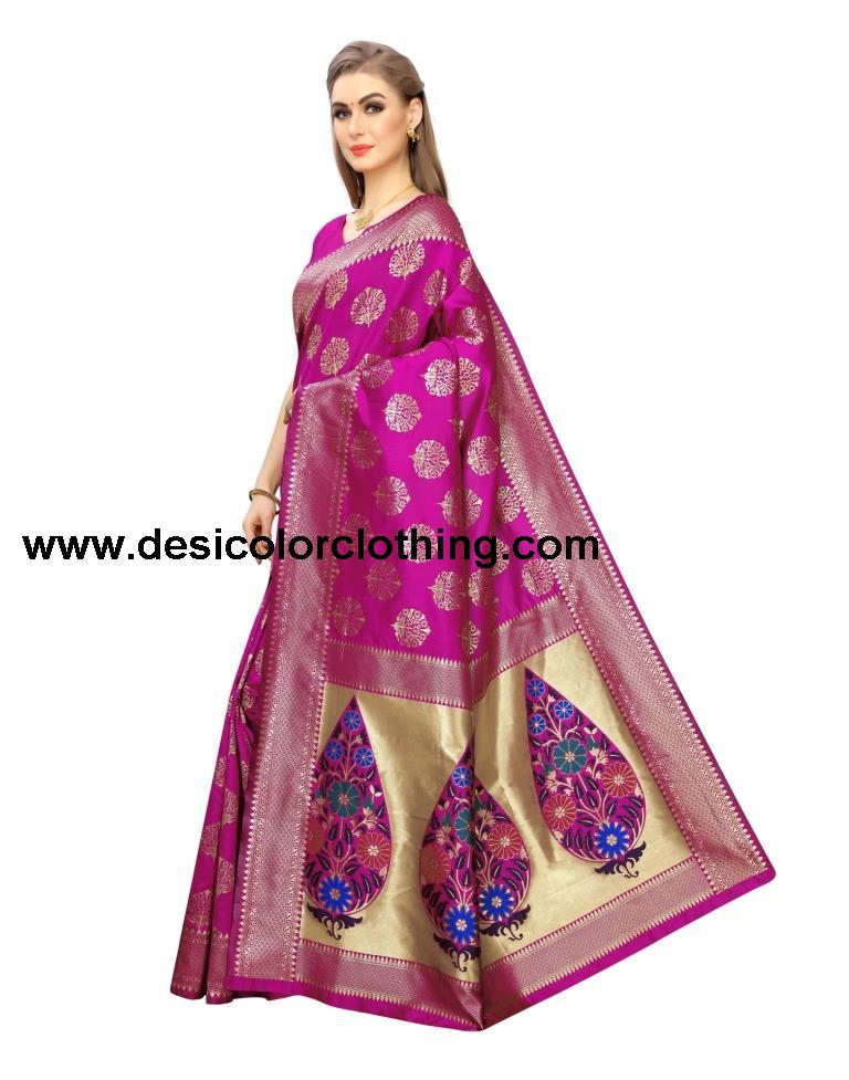 Pink Coloured Poly Silk Jacquard Partywear saree