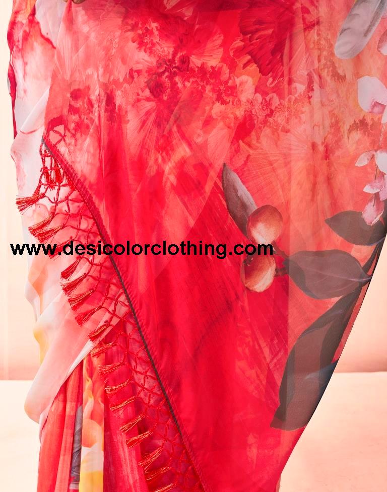 Red Georgette Printed Sarees
