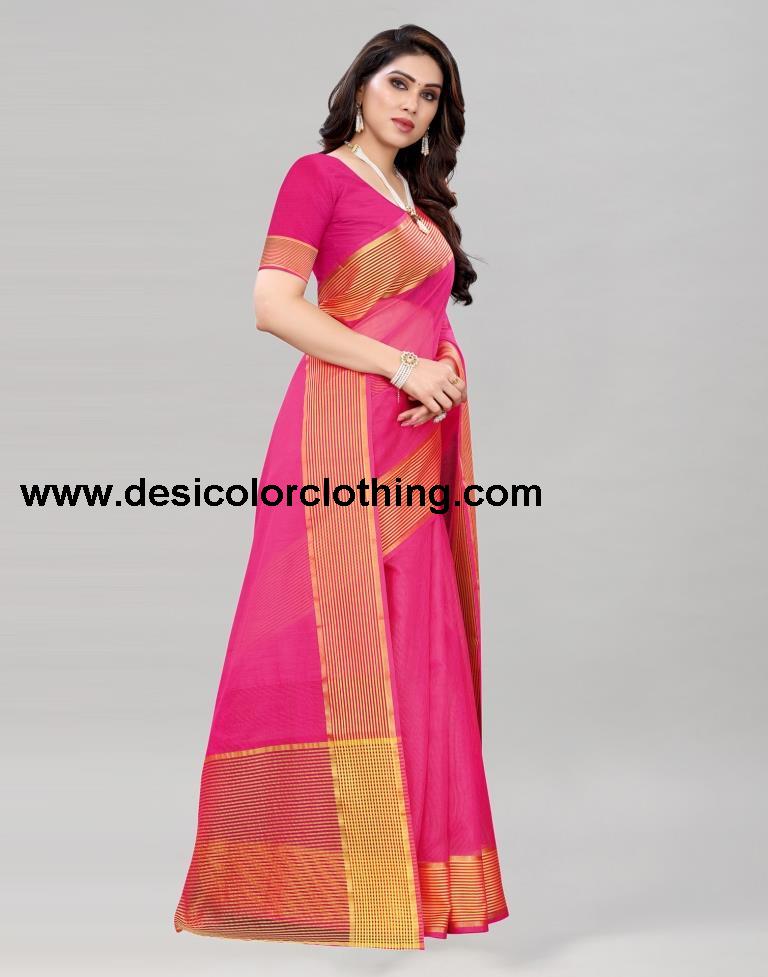 Dark Pink Coloured Poly Cotton Casual saree
