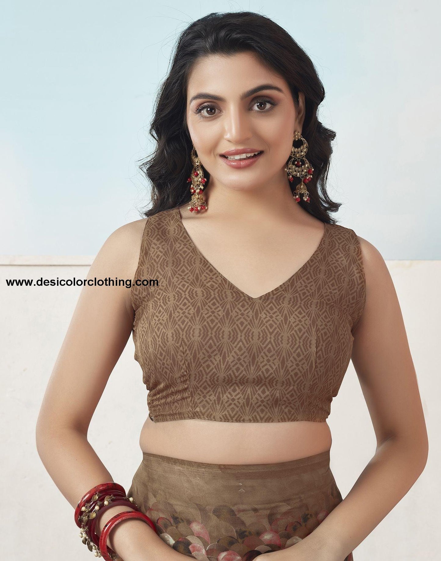 Brown Printed Georgette Saree