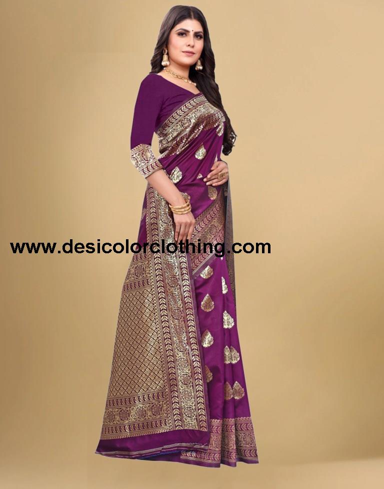 Purple Jacquard Banarasi Silk Saree