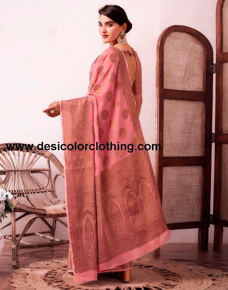Dusty Pink Silk Plain Saree
