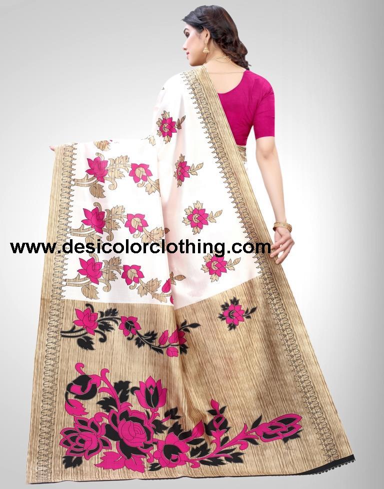 White Coloured Poly Silk Printed Partywear saree